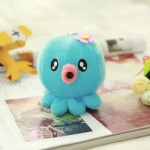 Cute octopus plush with pink mouth on a blue key ring book