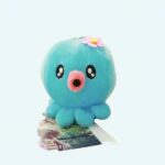 Cute octopus plush with pink mouth on a blue key ring book