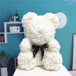 White Flowering Bear Plush Animal Plush Materials: Foam