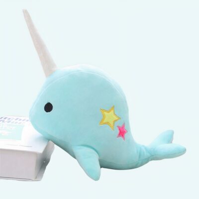 Light blue unicorn whale plush animal plush Material: Cotton