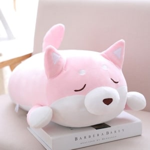 Pink kawaii dog plush with closed eyes Dog plush Size: 36cm