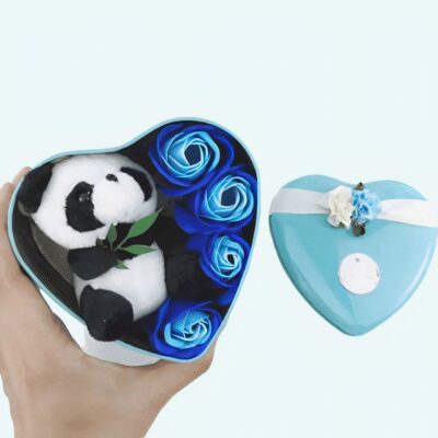 Panda plush light blue box Valentine's Day Plush Material: Cotton