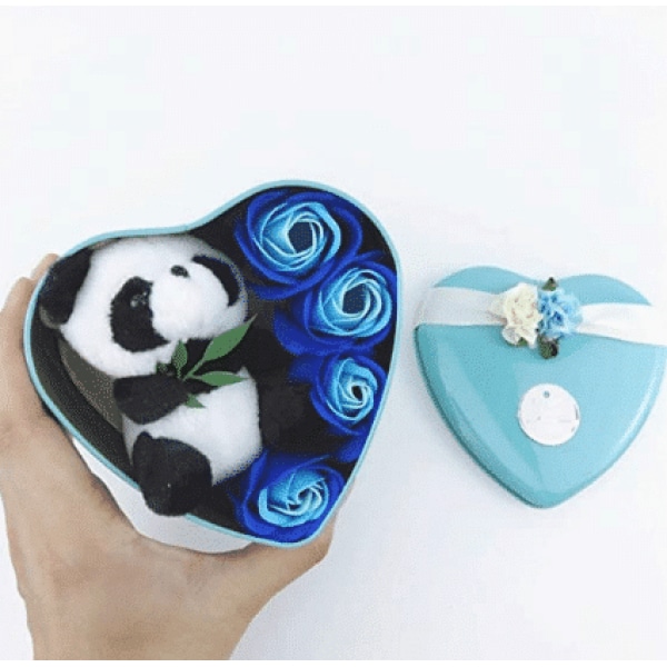 Panda plush light blue box Valentine's Day Plush Material: Cotton