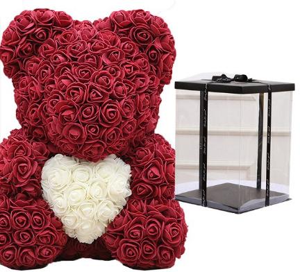 Pink plush bear purple collector's box Valentine's Day plush Material: Cotton