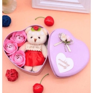 Pink teddy bear love box Valentine's Day plush Material: Cotton