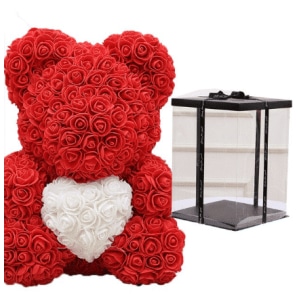 Plush bear red roses collector's box Valentine's Day Plush Material: Cotton