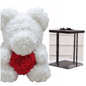 Plush bear white roses collector's box Valentine's Day Plush Material: Cotton