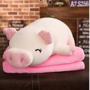 Happy white pig plush with blanket Pig plush Animals 87aa0330980ddad2f9e66f: 40cm|50cm|60cm|75cm