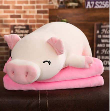 Happy white pig plush with blanket Pig plush Animals 87aa0330980ddad2f9e66f: 40cm|50cm|60cm|75cm