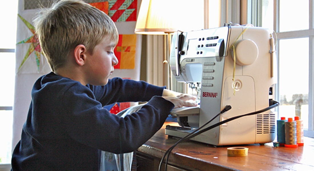 knitting with a child