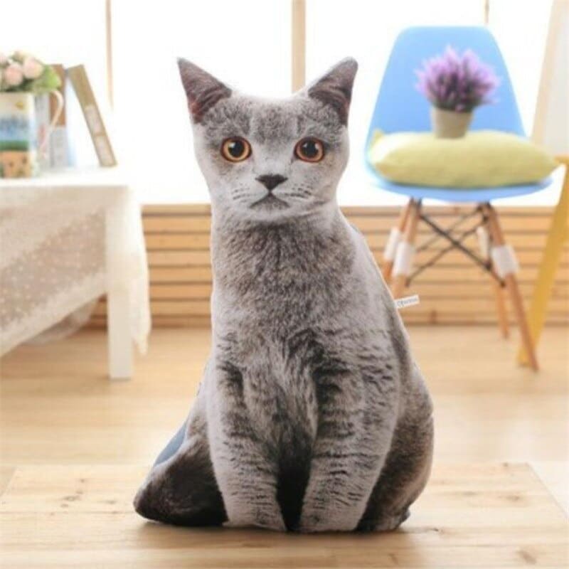 Plush grey cat pillow • Magic Plush