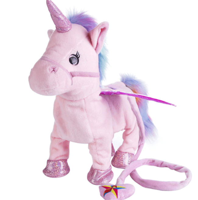 Une licorne rose en peluche