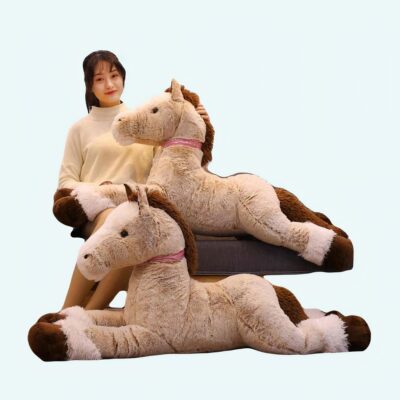 Beige plush horse lying down Plush Horse Material: Cotton