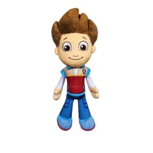 Ryder from Patrol is a cotton plush, wearing a red t-shirt and jeans. Ryder is a boy plush, he has a smile on his face and brown hair in the air.