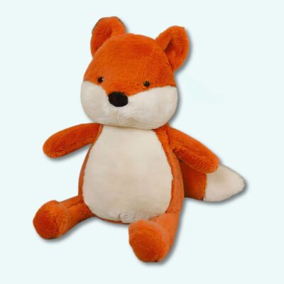 Fox plush in three sizes on a light blue background.