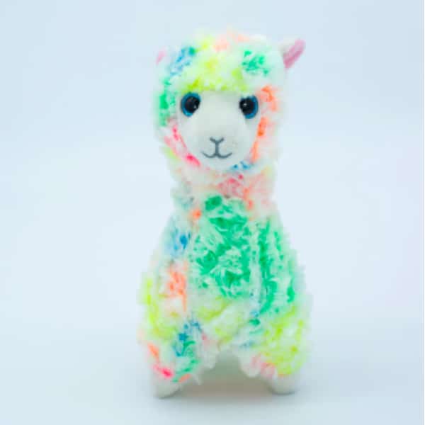 Small coloured llama plush on white background