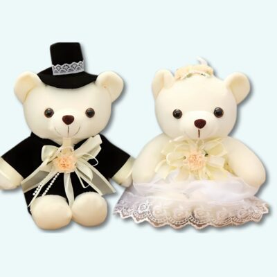 Romantic teddy bear ona light blue background.