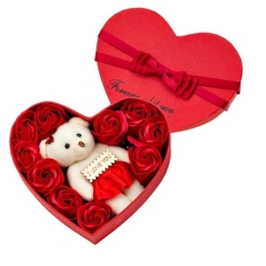 Soap Roses Gift Box with Cute Teddy Bear Valentine's Day a7796c561c033735a2eb6c: Pink|Red
