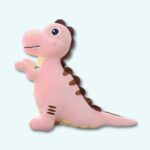 Tyrannosaurus rex pink plush on a light blue background.