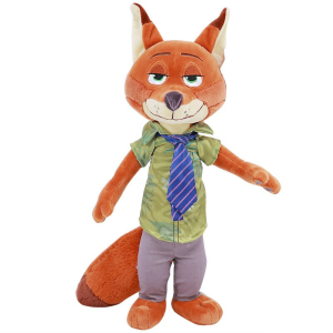 Nick the fox in zootopia dressed in a little suit with a green shirt and a blue tie