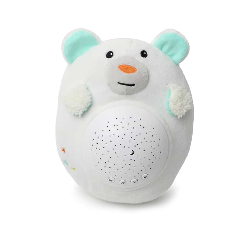Teddy bear noise maker with white speaker on the belly