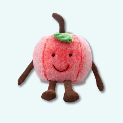 Cherry fruit plush for children on light blue background.