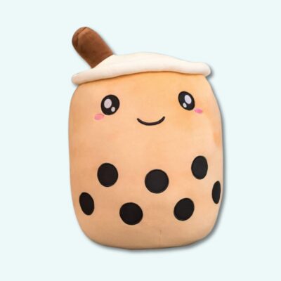 Cute brown bubble ea cushion on light blue background.