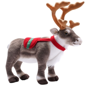 Grey deer plush with red and green saddle