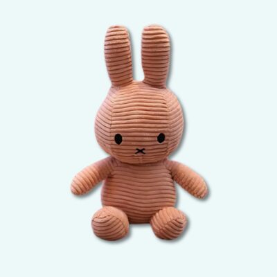Miffy ribbed plush pink on light blue background.