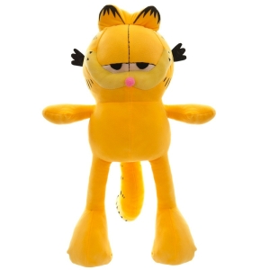 Orange and black Garfield plush cat. Stands with arms outstretched on a white background.
