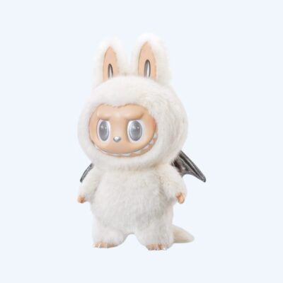 White plush with silver wings and large ears, on a neutral background