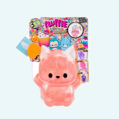 Fluffie Stuffiez orange fox plush on a blue background