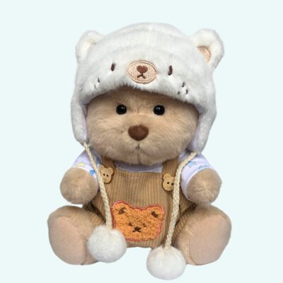 Nino – The Handmade Jointed Teddy Bear with Knit Sweater and Brown Overalls