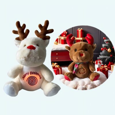 Breathing Christmas Reindeer Stuffed Animal with Lullabies – White or Brown